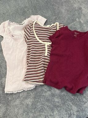 3 Soft Knit Tee Bundle - Light Pink, Striped Cream/Burgundy, Burgundy